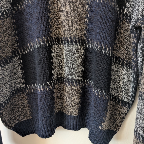 Vintage Bugle Boy Men XL V-Neck Sweater Blue Gray Eclectic Grandpa Cabin Cottage - Picture 2 of 6